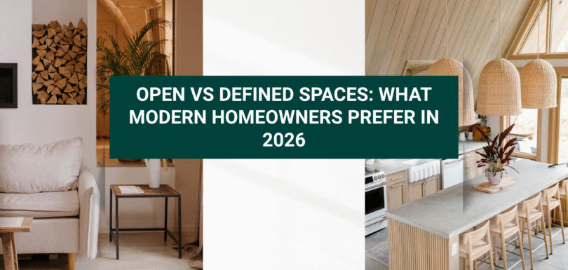 Open vs defined space interior design comparison showcasing modern home layout solutions by Veda Studio, Ahmedabad.