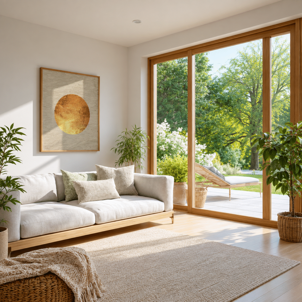 Climate-conscious interior design for Ahmedabad homes with warm natural textures and modern décor