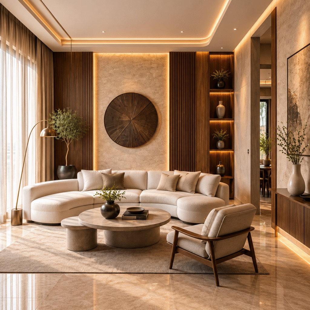 Modern living room compared with interior design plans for turnkey and design-only interior services.