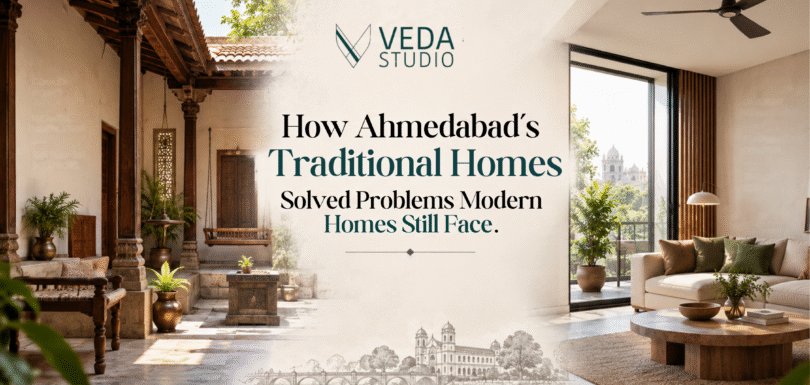 Ahmedabad traditional home architecture showcasing courtyards, natural ventilation, and timeless design solutions for modern living.