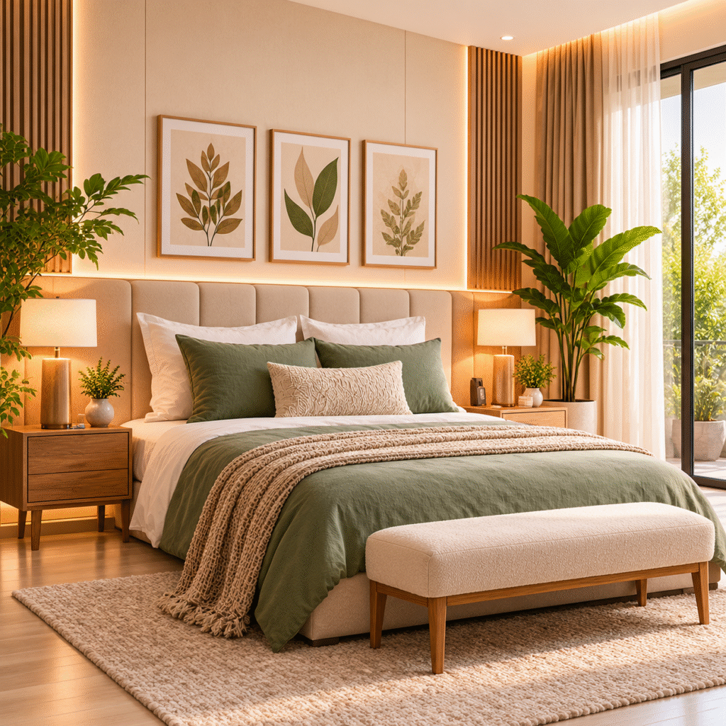 Space-saving bedroom interior featuring multifunctional furniture, organized shelves, and elegant storage cabinets.